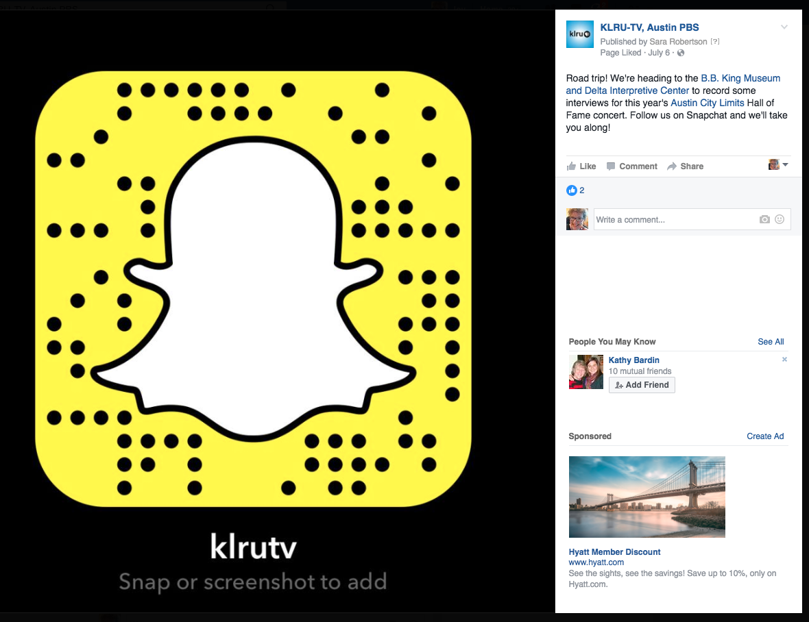 KLRU Snapchat screen