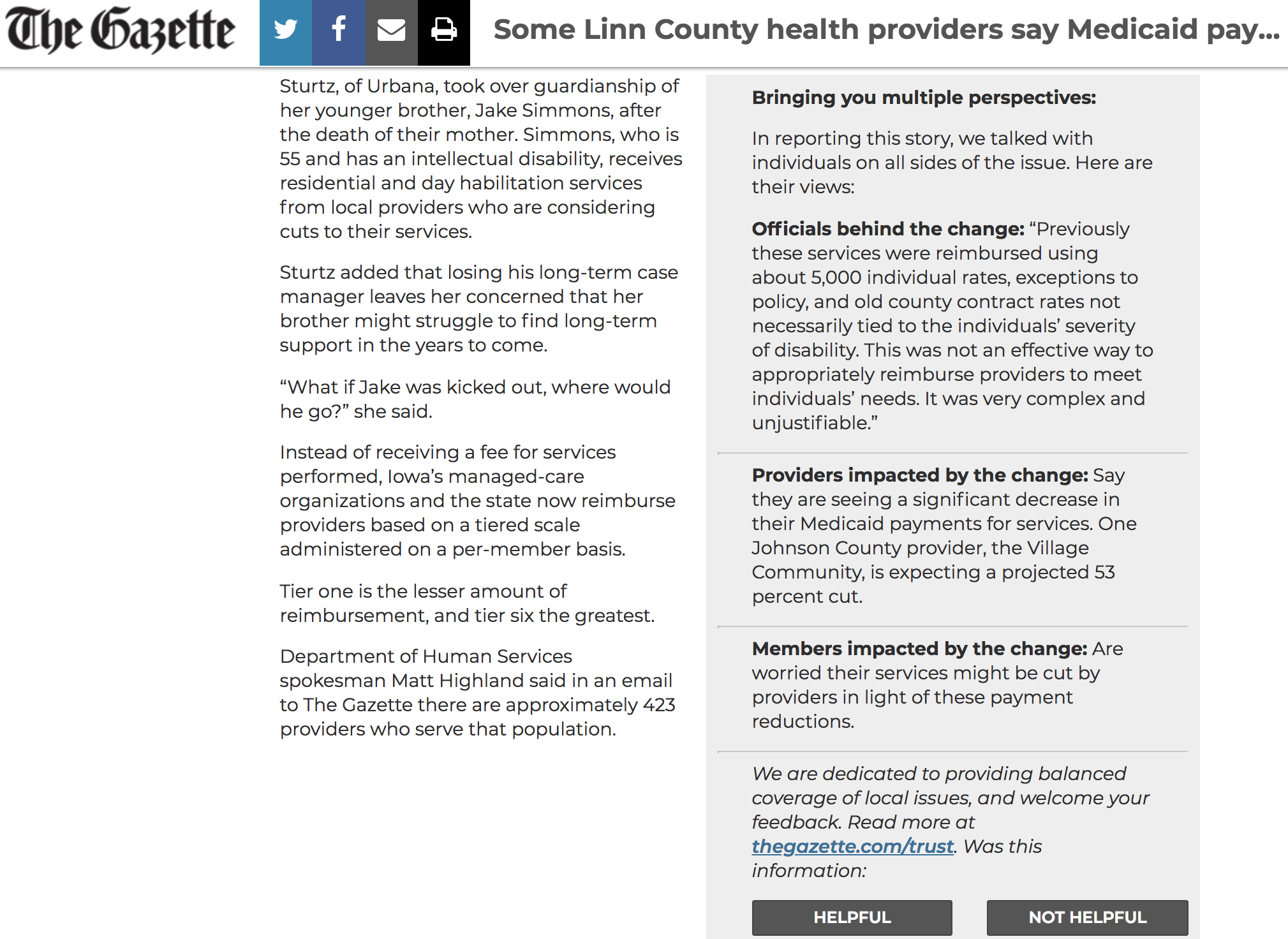 screenshot from thegazette.com, showing a pull-out box with multiple perspectives.