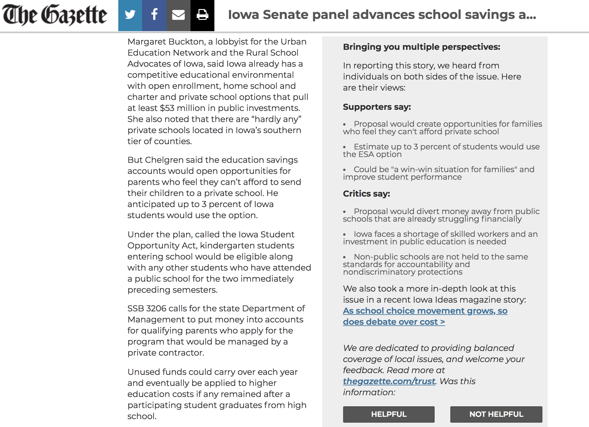 screenshot from thegazette.com, showing a pull-out box with multiple perspectives.