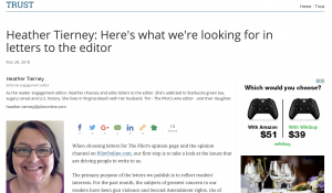 The Virginian-Pilot wrote a story explaining how their "letters to the editor" section works. It talked about how stories are selected and who is in charge of selecting the stories. The explanation post was also published in print.