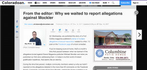 The Coloradoan posted an article on their website explaining why they waited to report on sexual misconduct allegations against a local comedian.