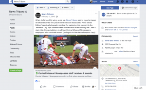 The Jefferson City News Tribune wrote about an award their news team won and shared the post on Facebook. "When Jefferson City wins, so do we," it read. The post then discussed one of the stories the news organization won an award for which was a photograph of a local baseball team's victory. The newspaper also congratulated the journalists and recognized the baseball team in the post.