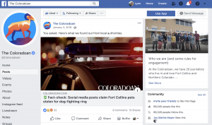 By writing "Fact-check" into the headline of stories, the Coloradoan boosted credibility and helped readers know what to expect, both on-site and on social media. Stressing that the story started with reader questions led to several positive comments. One of those commenters said, "thanks for keeping it real, Coloradoan!"