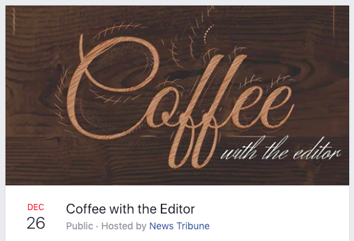 Screenshot showing the Facebook invitation for the Jefferson City News Tribune's monthly "Coffee with the editor" events. 